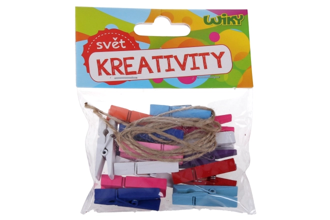 Kolíčky colorate 3,5 cm, set de 15 plus sfoară