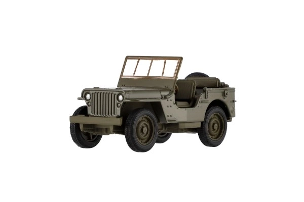 Auto Welly Jeep 1941 Willys MB teren militar plastic/metal 10cm motorizare prin reîntoarcere