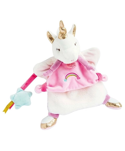 Doudou maimuță de mână unicorn din pluș 25 cm