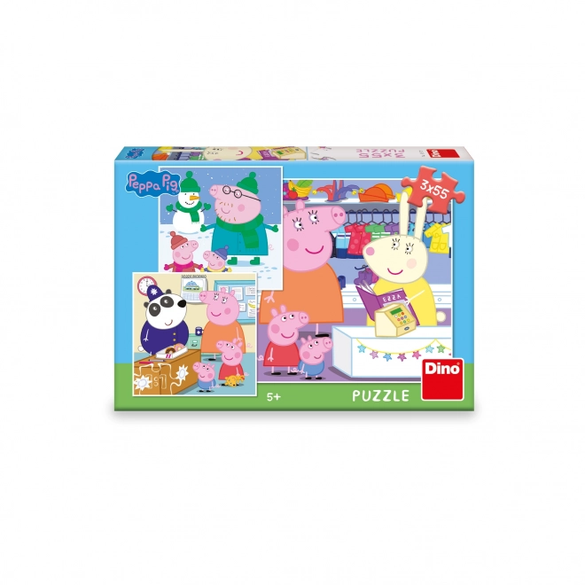 Puzzle Dino Prasátul Peppa 3x55 piese