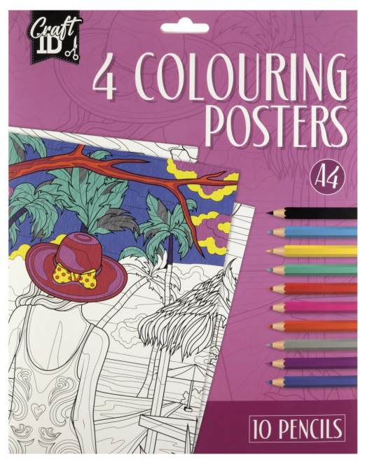 Carte de colorat cu 4 imagini și 10 creioane A4