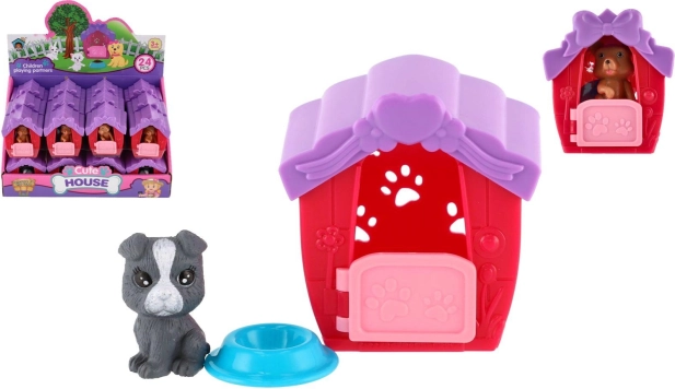 Căsuță din plastic pentru cățeluș cu bol, 6 × 7 cm