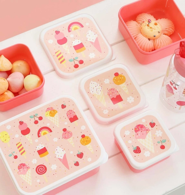 A Little Lovely Company Set de patru cutii pentru gustări – Înghețată
