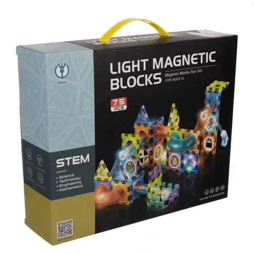 Set de construcție magnetic cu bile luminoase - 75 elemente