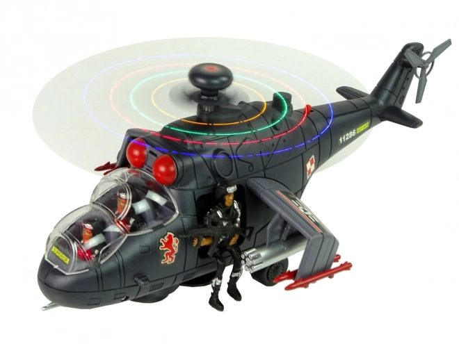 Elicopter cu aripi uriașe și efecte luminoase