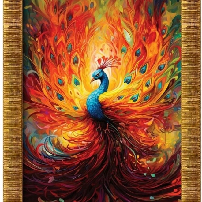 Puzzle cu ramă și adeziv Păun colorat 1000 piese