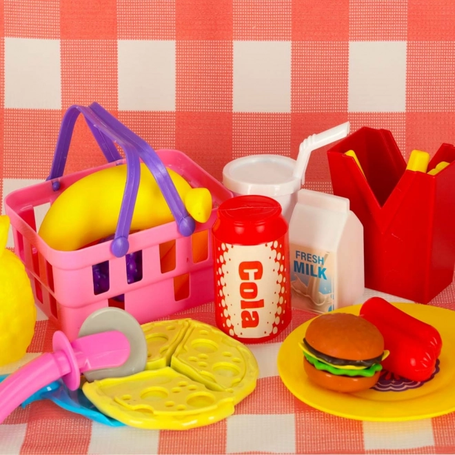 Coș de picnic cu fructe și sucuri
