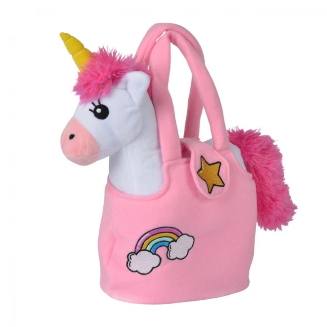 Unicorn din pluş în geantă