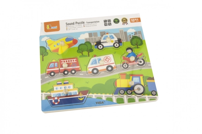 Puzzle din lemn cu sunete Vehicule