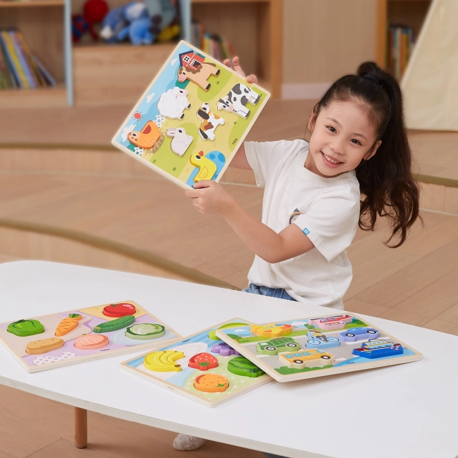 Puzzle din lemn cu fructe Montessori 2 în 1