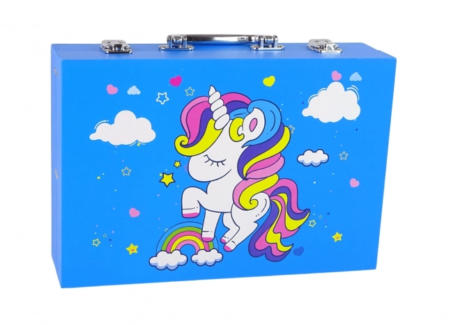 Set creativ mare cu valiză albastră 145 de piese unicorn