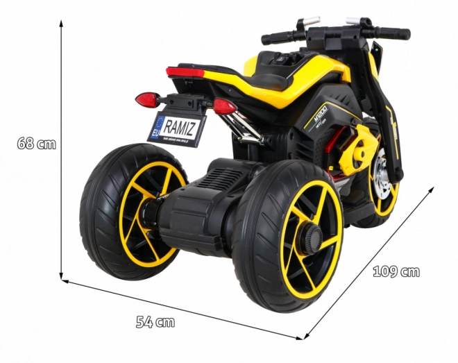 Viitoarea motocicletă pentru copii pe baterii galbenă + Panou audio + Pornire lină + Roți EVA