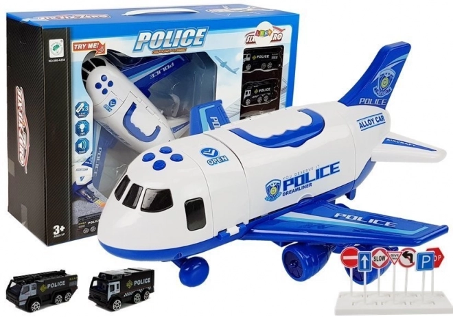 Avion de transport polițienești cu mașinuțe și efecte speciale
