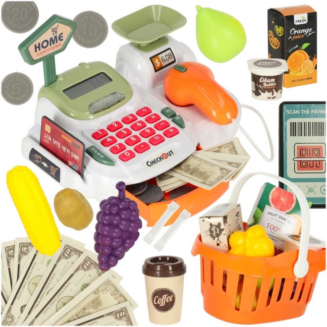Casă de marcat pentru copii supermarkete cu accesorii 36 buc