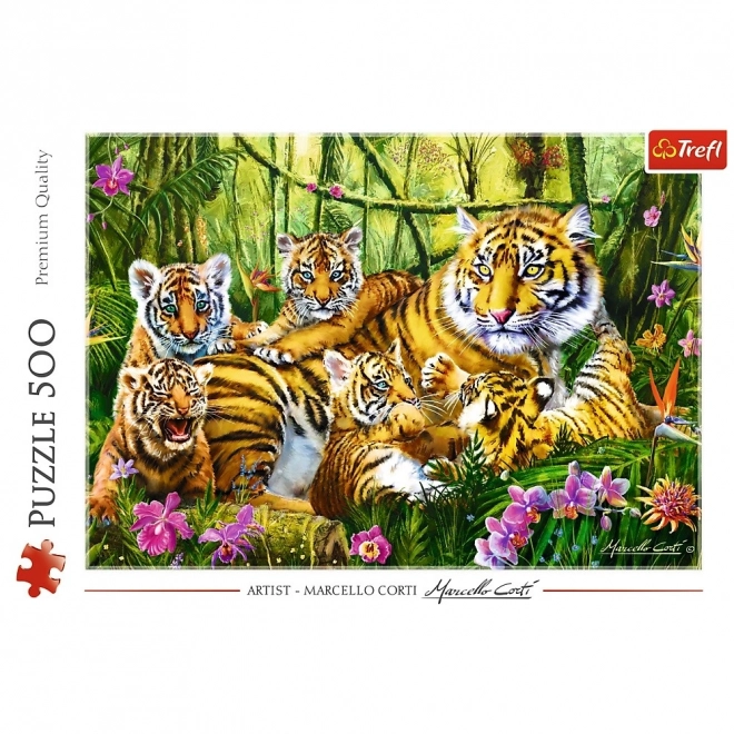 Puzzle 500 de piese - familia de tigri