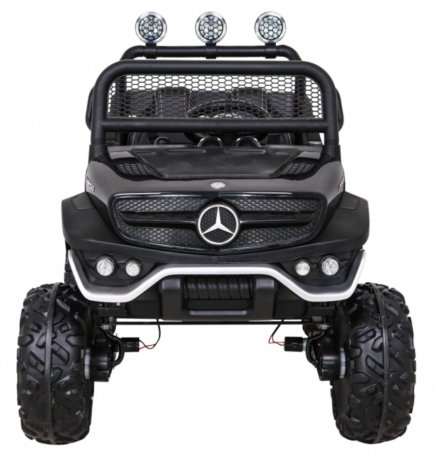 Mercedes Benz Unimog pentru copii negru + tracțiune 4x4 + telecomandă + spațiu pentru bagaje + pornire lentă + MP3 LED