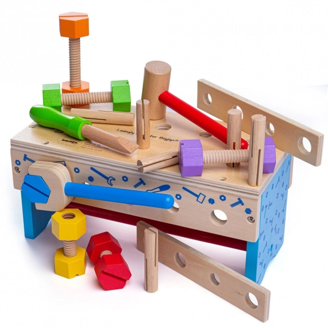 banc de lucru și cutie de unelte 2in1 pentru copii de la Bigjigs Toys