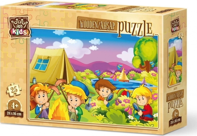 Puzzle din lemn - Táborníci curioși, 25 piese