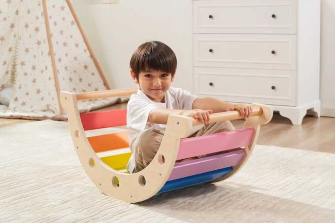 Viga din lemn pod legănat Montessori curcubeu