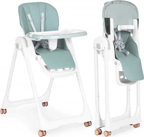Scaun de masă pentru copii cu înălțime reglabilă, tavă dublă și husă din eco-piele ECOTOYS – verde