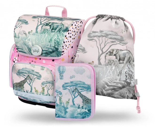Set pentru școală ERGO Safari cu ghiozdan, penar și sac pentru încălțăminte