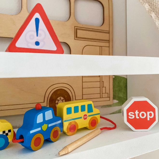 Klocki din lemn pentru înșirat vehicule Woopie