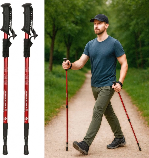 Bețe de trekking pentru Nordic Walking, pliabile, 2 bucăți, roșii