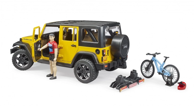 Bruder Jeep Wrangler Rubicon cu ciclist și bicicletă