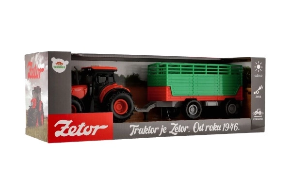 Tractor Zetor cu remorcă din plastic 36cm cu inerție pe baterii cu lumină și sunet