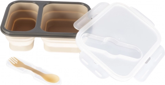 Cutie mare pentru gustări din silicon cu tacâmuri, Sand Beige