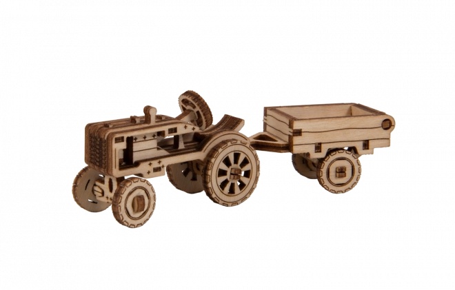 Puzzle 3D din lemn - tractor cu remorcă