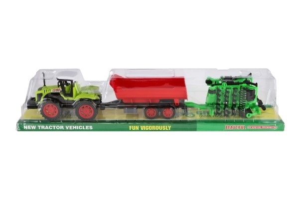 Tractor cu remorcă și porti din plastic 55cm cu mecanism in blister