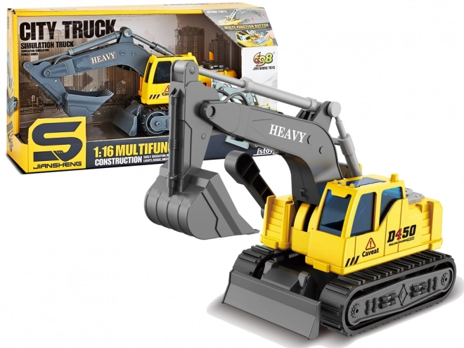 Excavator cu șenile cu braț mobil pe baterii galben 1:16