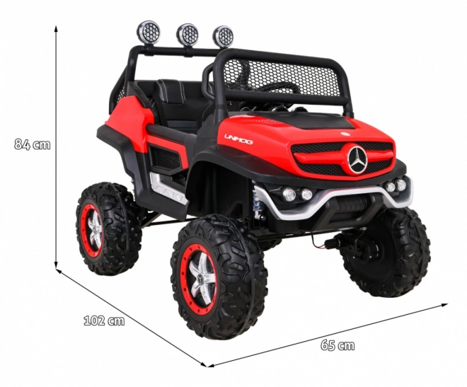 Mercedes Benz Unimog pentru copii Roșu + 4x4 + telecomandă + suport bagaje + pornire lentă + MP3 LED