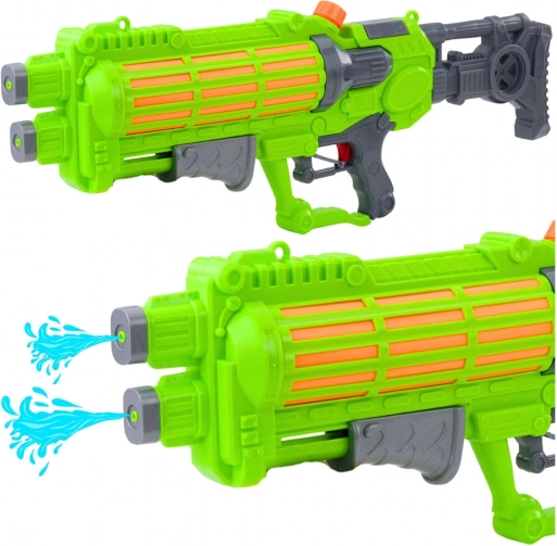 Pistolă mare cu apă cu pompă mecanică, duză dublă, verde, 1250 ml