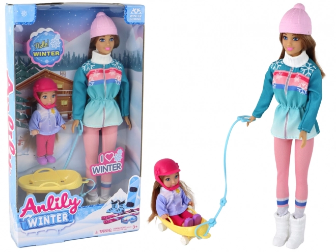 Set de păpuși Anlily Mama și fiica pe sanie