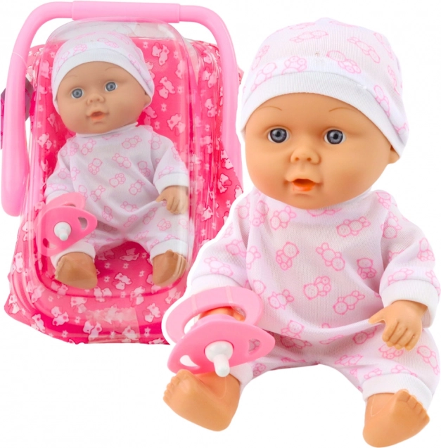 Păpușă Bebe cu Marsupiu Pijamale Căciuliță Suzeta Roz