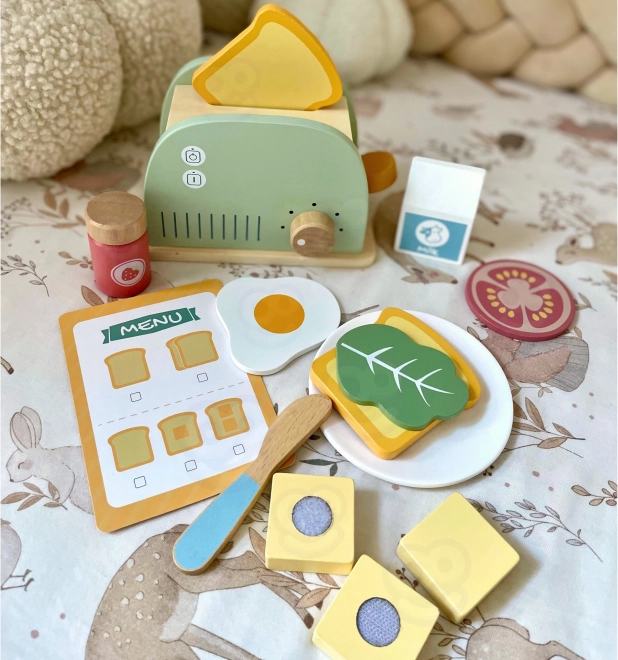Set prăjitor de pâine din lemn pastel pentru micul dejun de la Tooky Toy