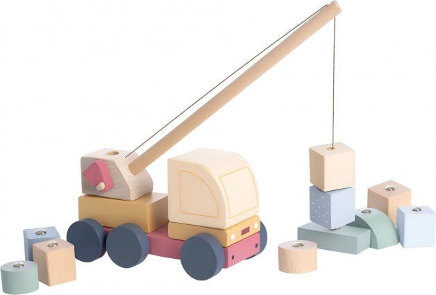 Cubika macara auto pastelată cu magnet – puzzle din lemn cu 14 piese