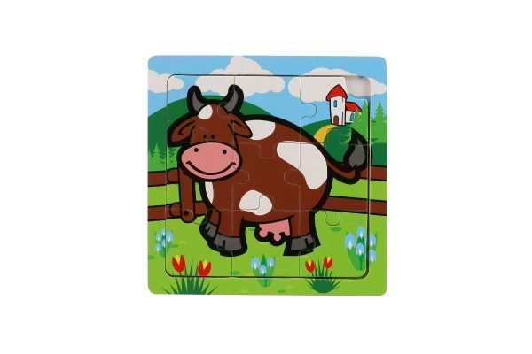 Mini puzzle din lemn 9 piese Primele mele animale pentru cei mici 15x15x0,8cm 6 tipuri