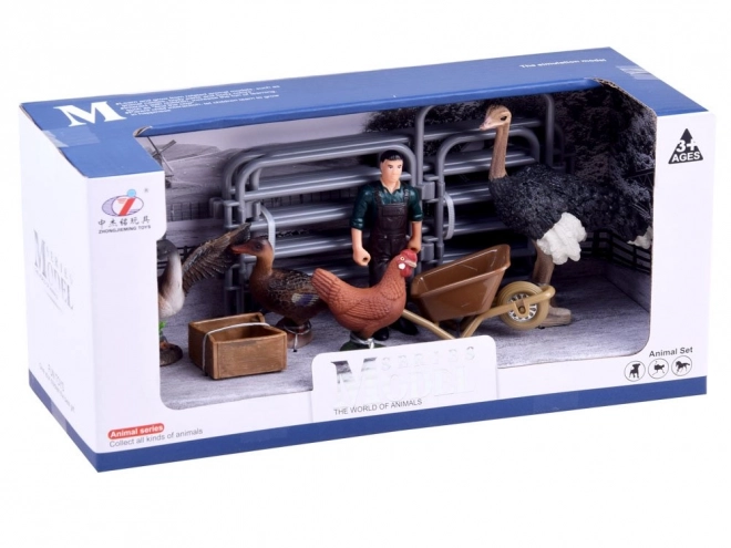 Set de figurine animale fermă cu struț și găină – B