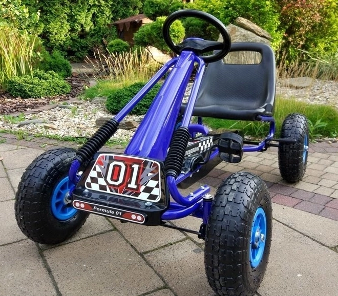 Kart cu pedale + Anvelope gonflabile + Scaun reglabil – Albastru