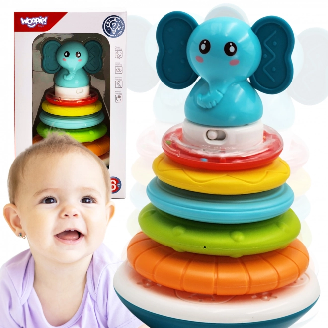 Piramida Interactivă Elefănțel Woopie Baby cu Inele Rățușcă