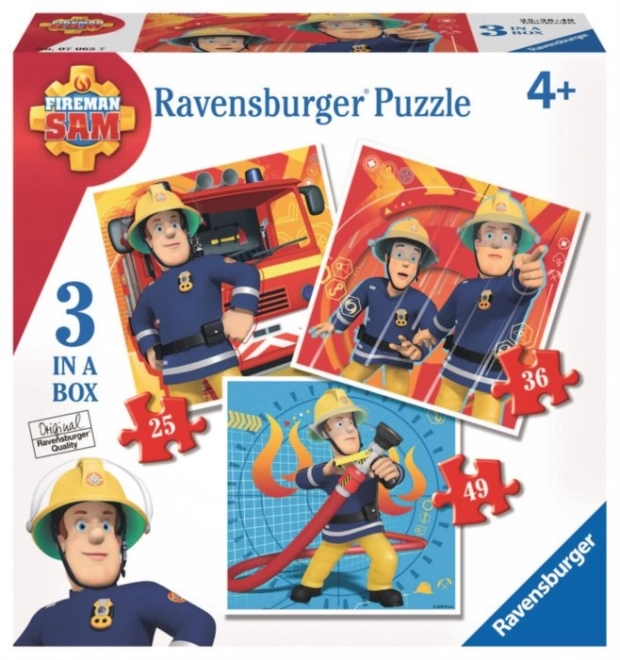 Puzzle cu Pompierul Sam 3 în 1 pentru copii