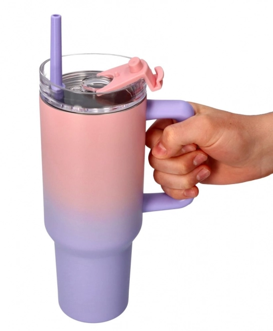 Pahar Termic Mare Cu Pai Pastel