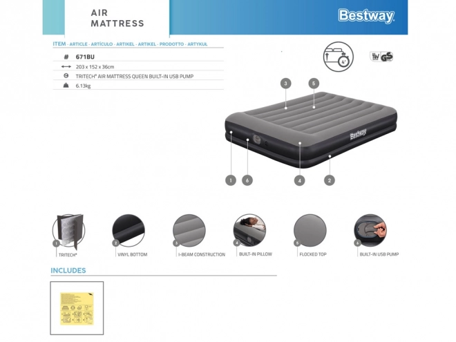 Materac gonflabil dublu Tritech cu pompă integrată USB