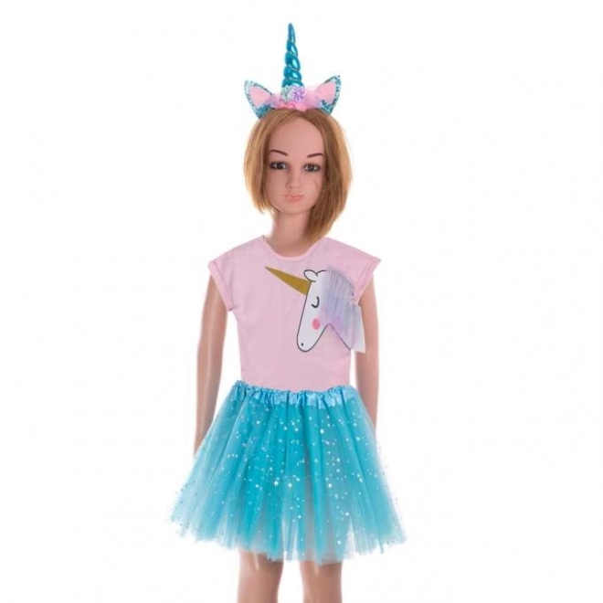 Costum carnaval unicorn cu fundiță și fustă din tul pentru 3-6 ani – Albastru