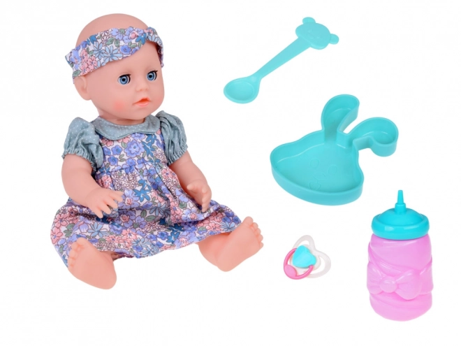 Lăbilă de gumă bebeluș cu accesorii care bea și face pipi