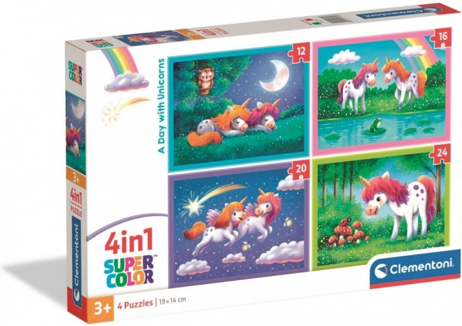 Puzzle Clementoni cu unicorni pentru copii 4în1