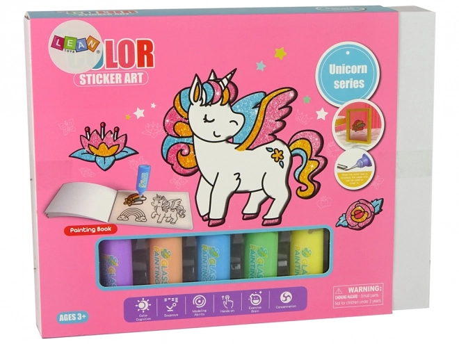 Autocolante fereastră mobila unicorn DIY cu 8 culori și sclipici